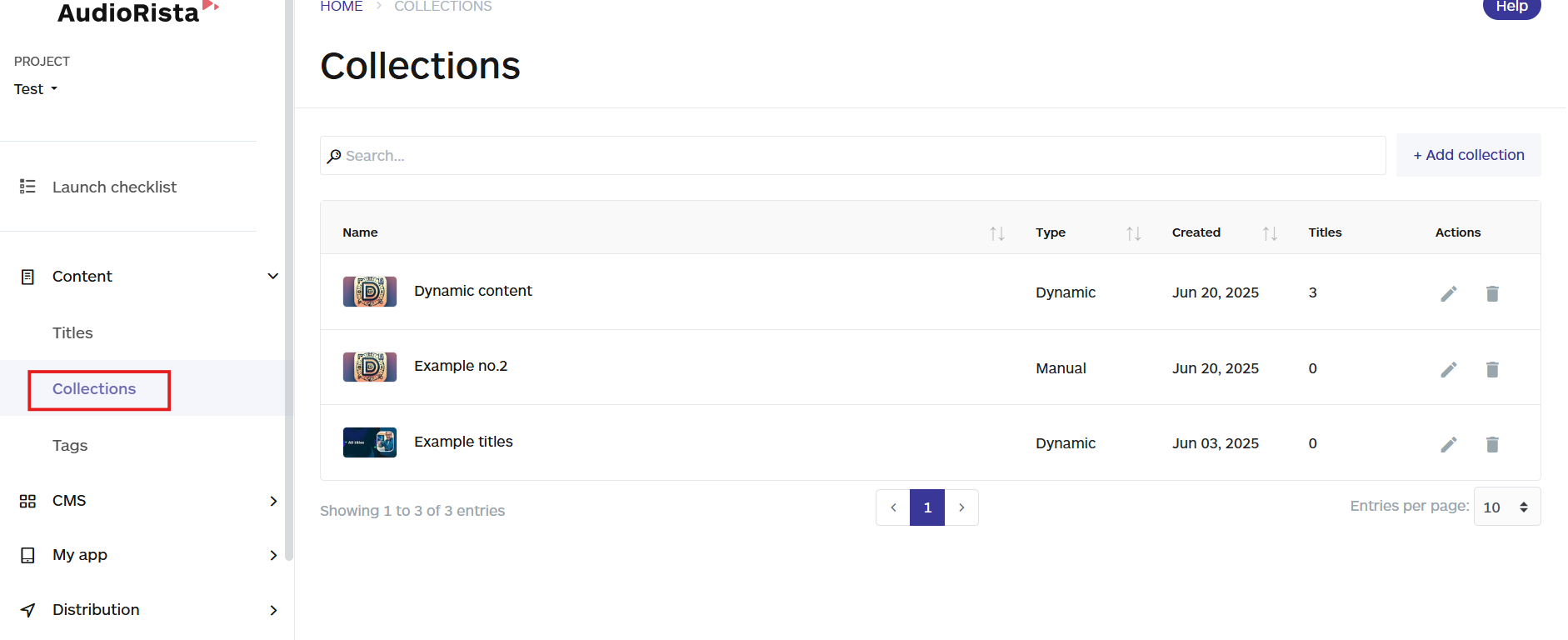 collections option on the audiorista dashboard, no code app builder
