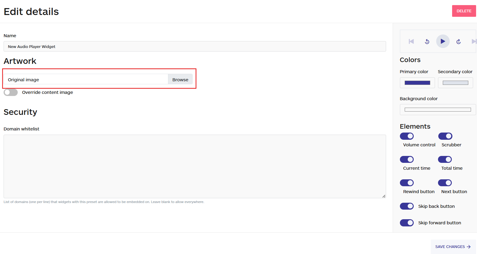 uploading artwork for the preset which is optional, no code app builder