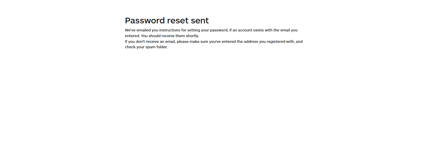 the reset password message confirmation from the audiorista no code app builder