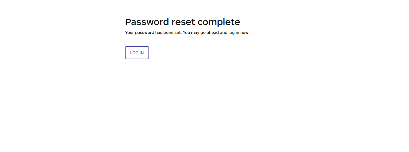 password reset complete confirmation message no code app builder