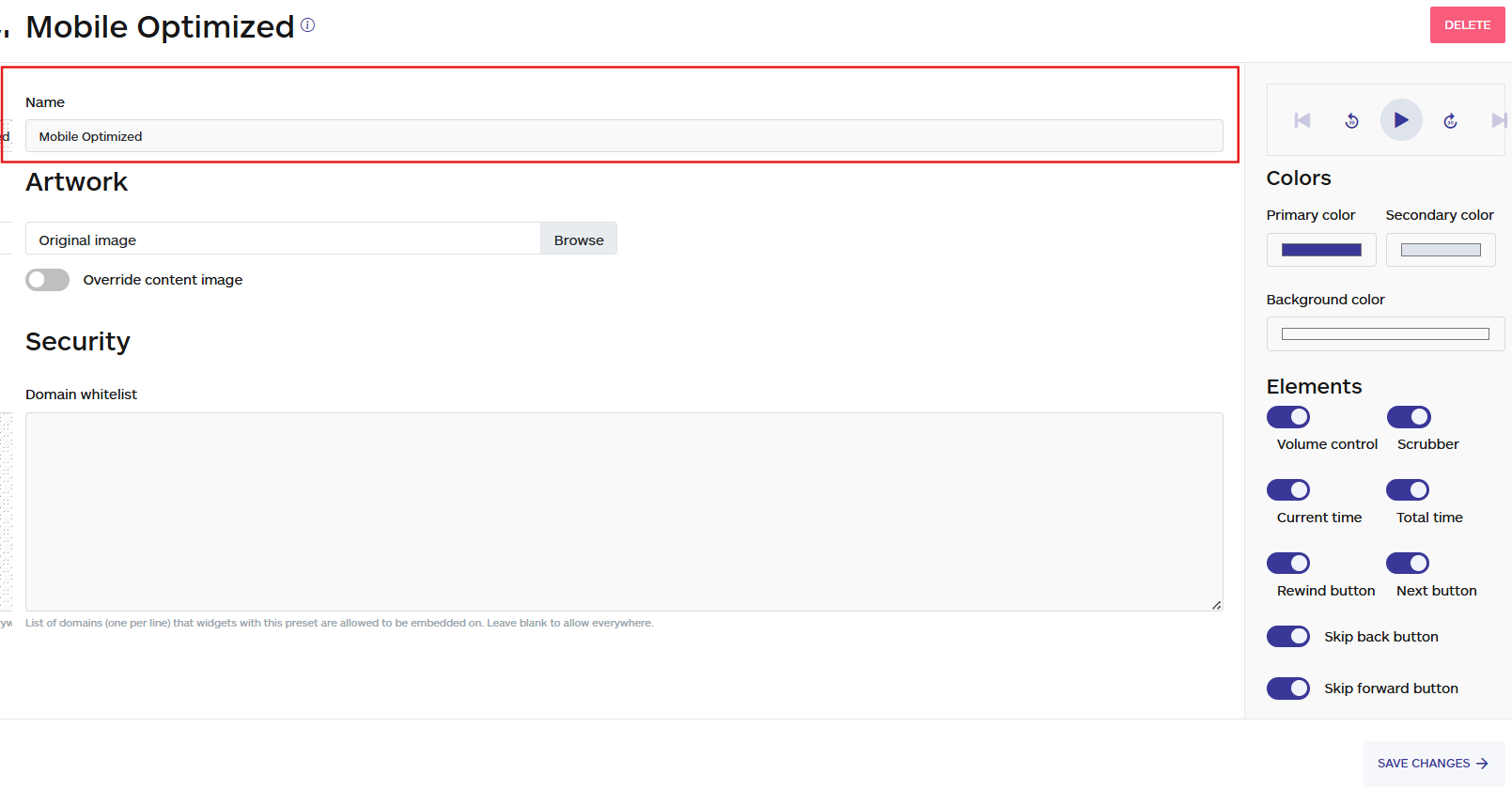 name the audio player preset on the audiorista dashboard, no code app builder