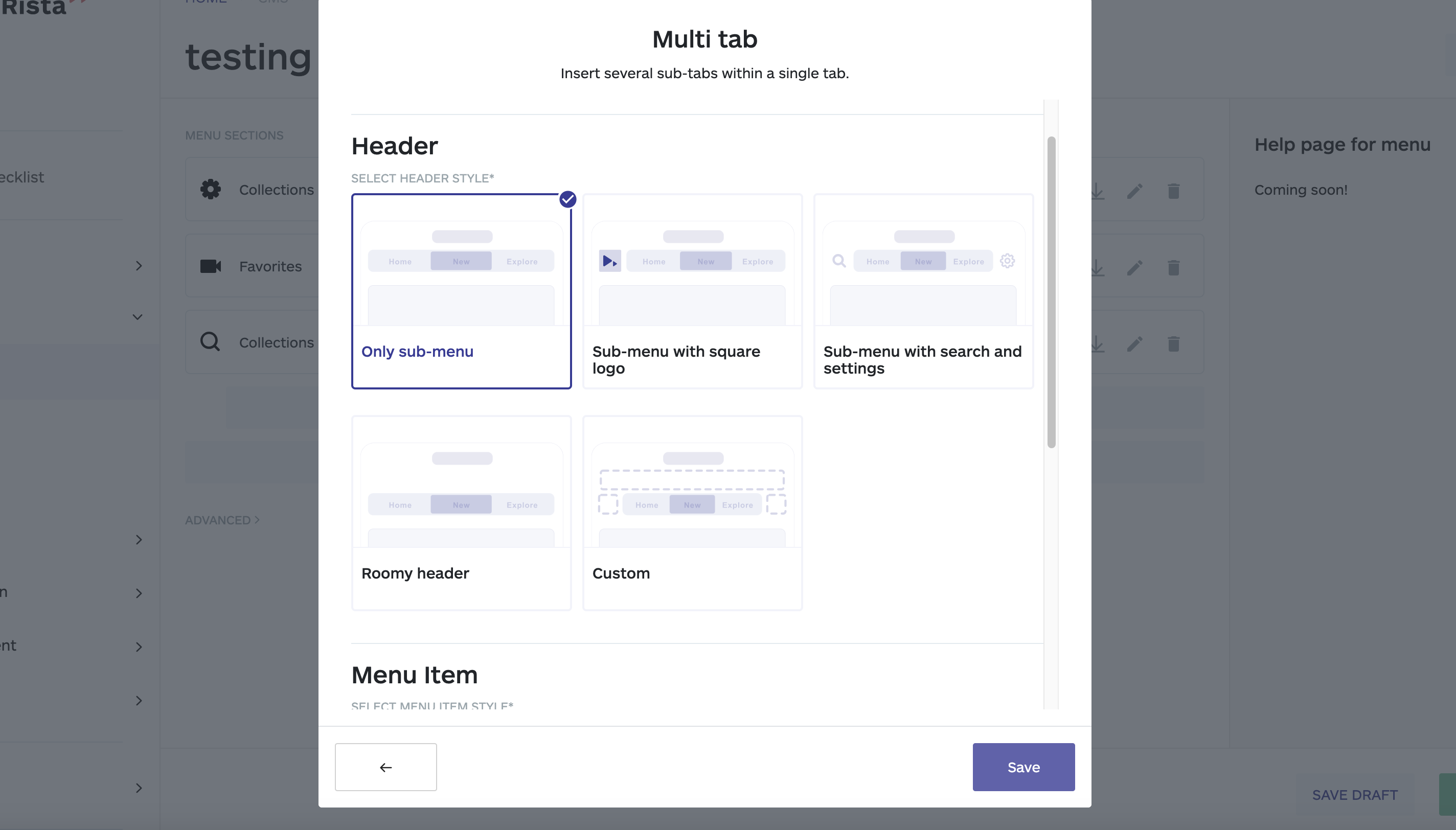 header styles on the section, no code app builder
