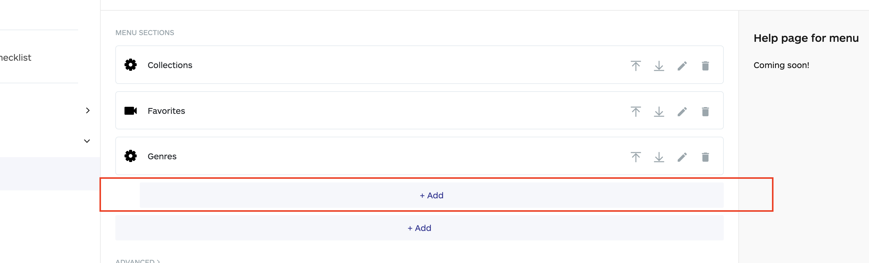 adding a nest menu for the menu section, no code app builder