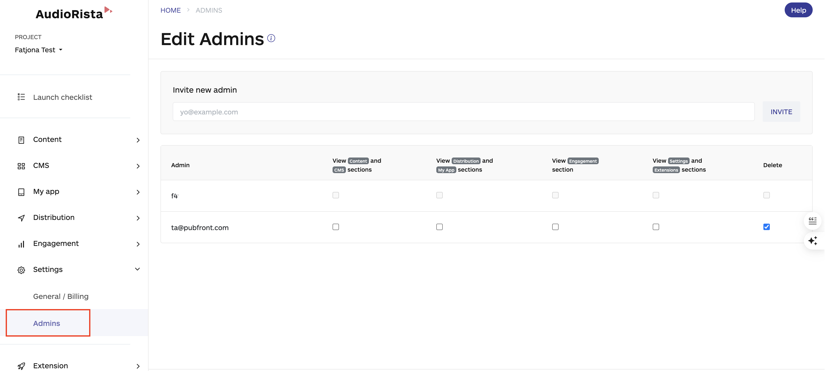admins on the audiorista, no coded app builder