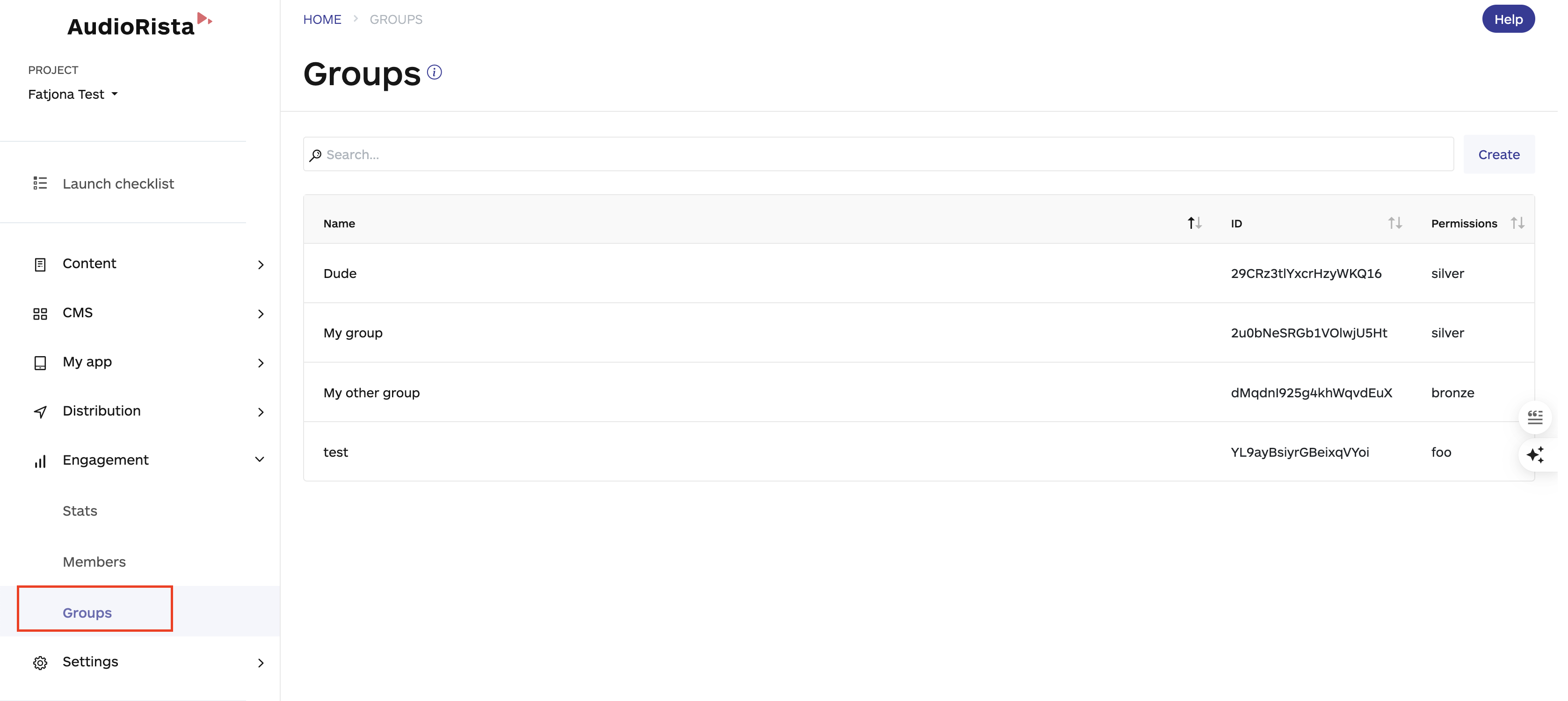 accessing groups on the audiorista dashboard, no code app builder