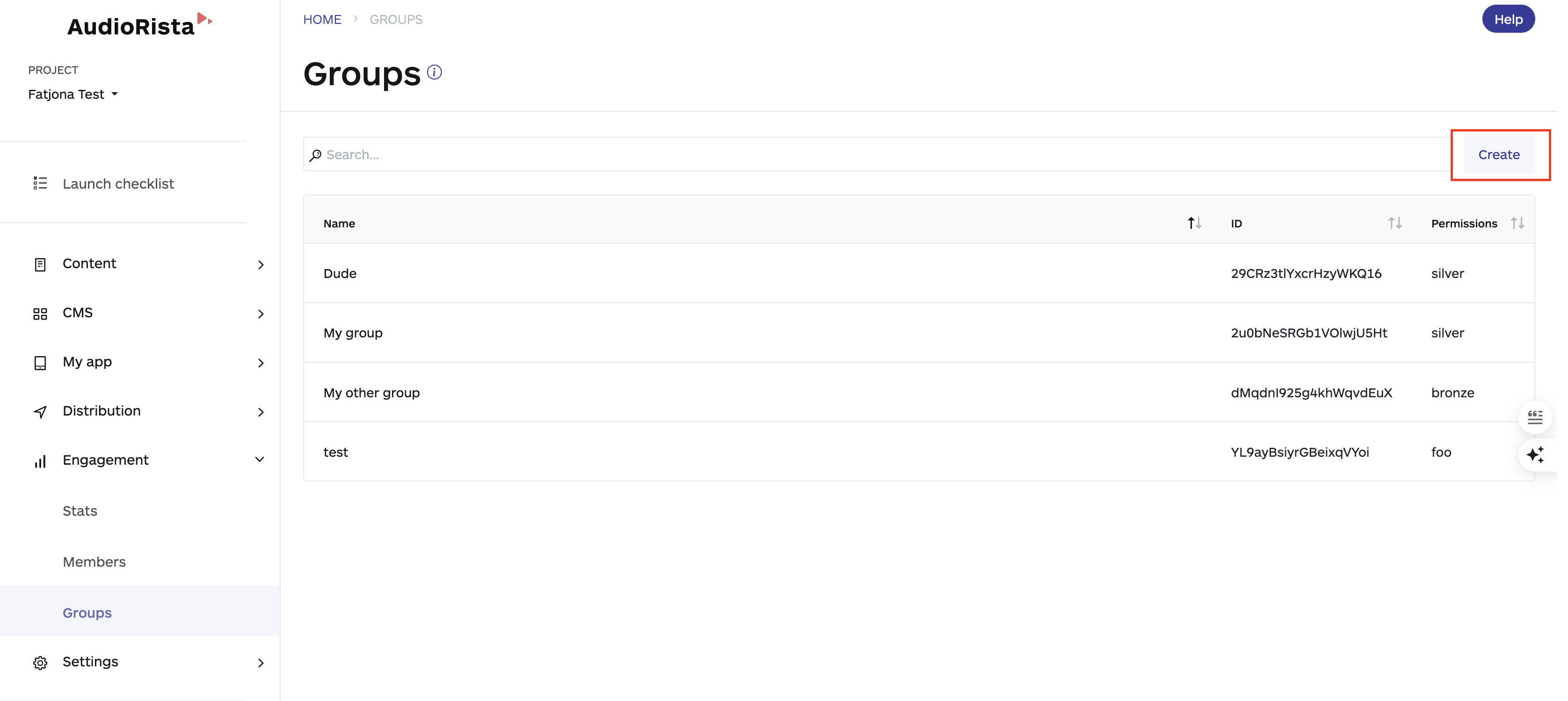 create a group on the audiorista dashboard, no code app builder