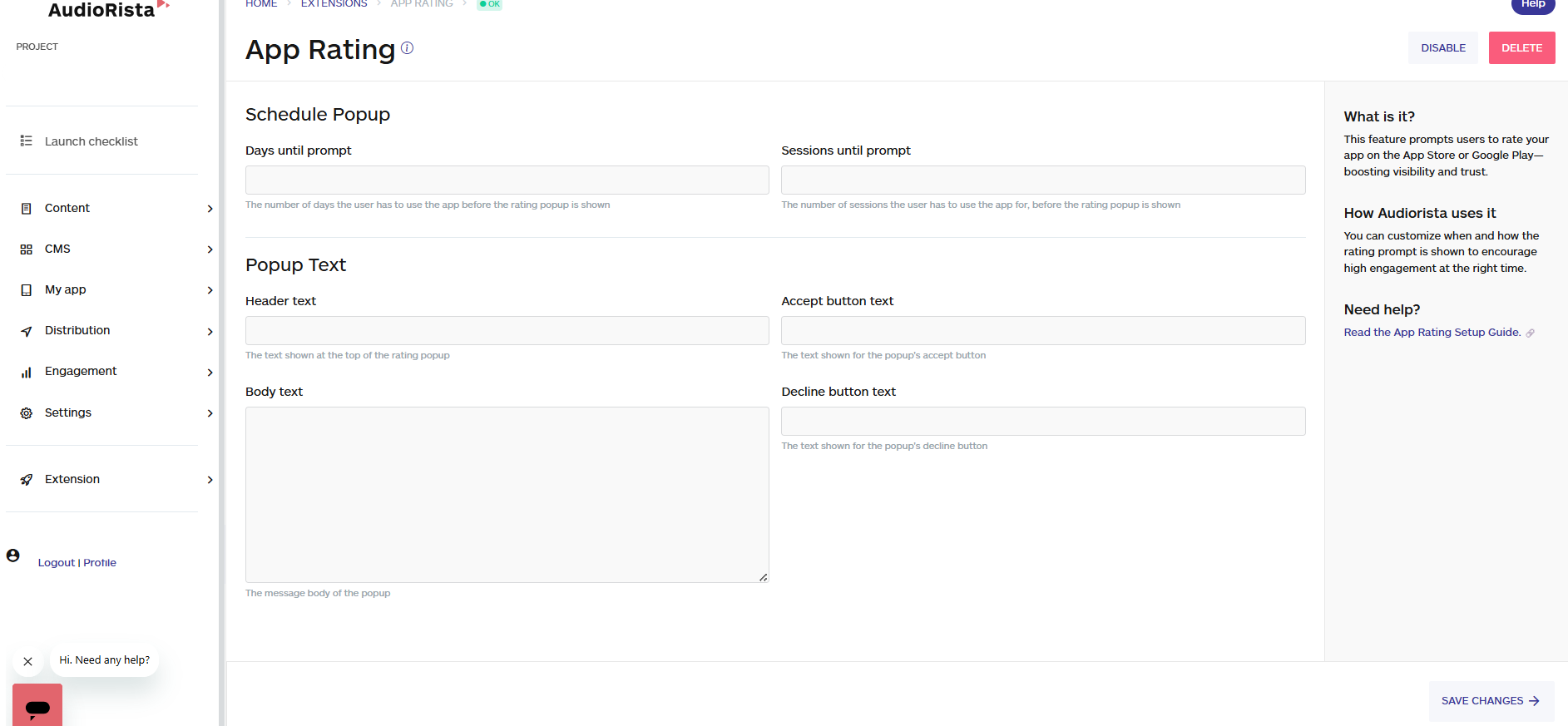 app rating fields to configure, no code app builder