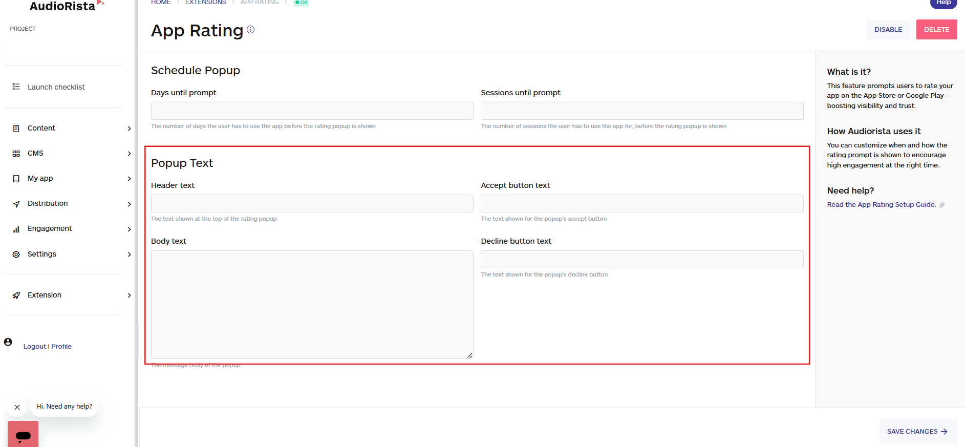 pop up text to fill, audiorista, no code app builder