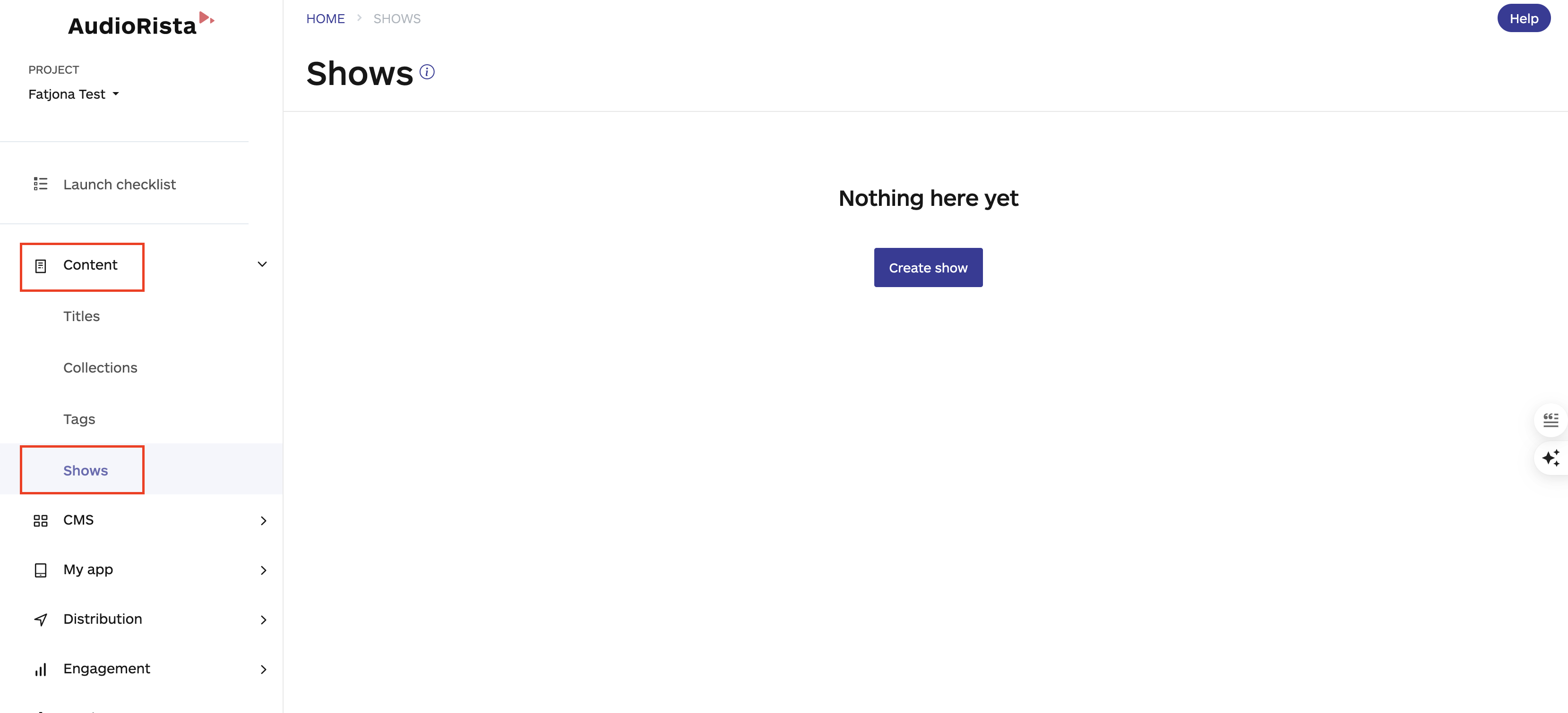 shows section on audiorista, no code app needed