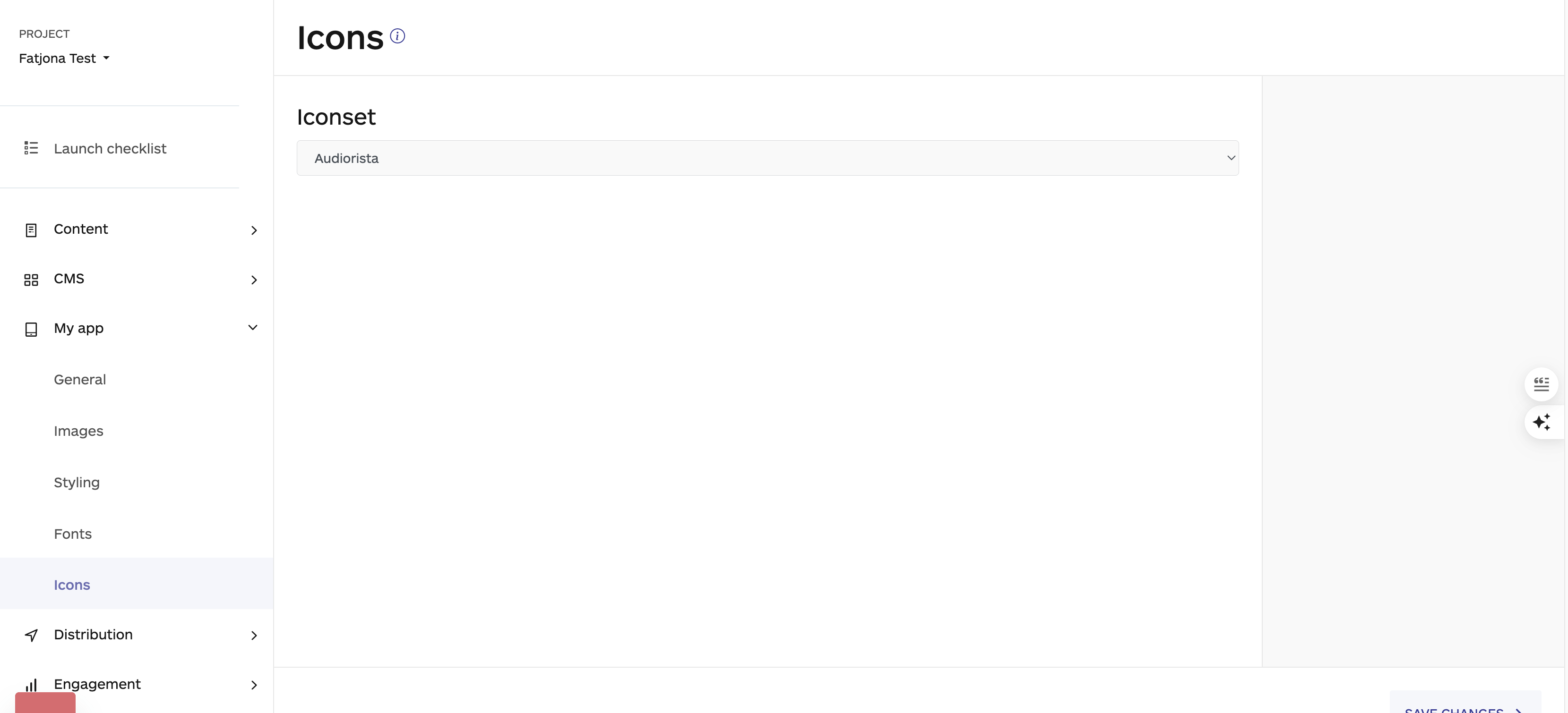 accessing the icons on audiorista, (no-code app builder).