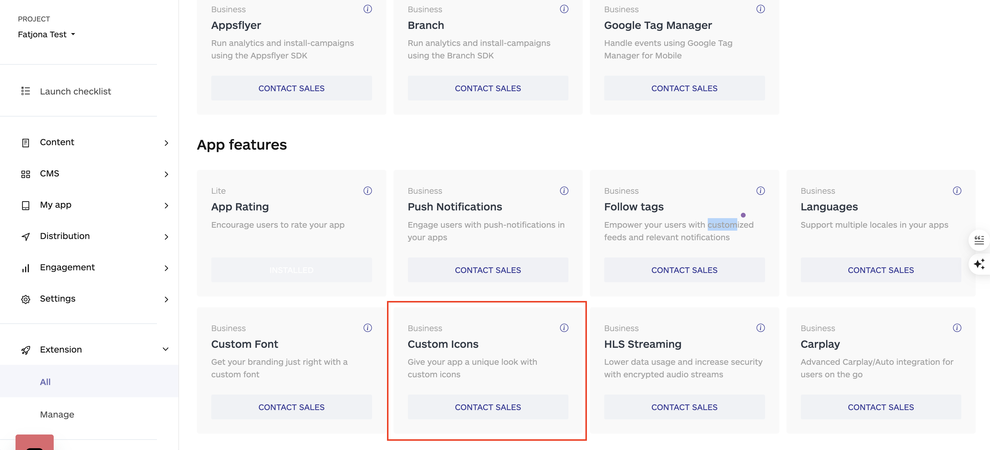 custom icons, on the extensions, no code app builder